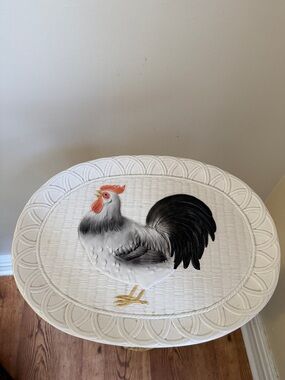Vintage Handcrafted 1981 Otagiri Decorative Rooster Oval Serving Platter - White